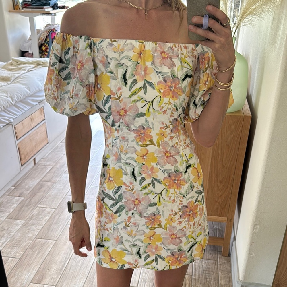 Astr Yellow and Orange Off-Shoulder Sundress